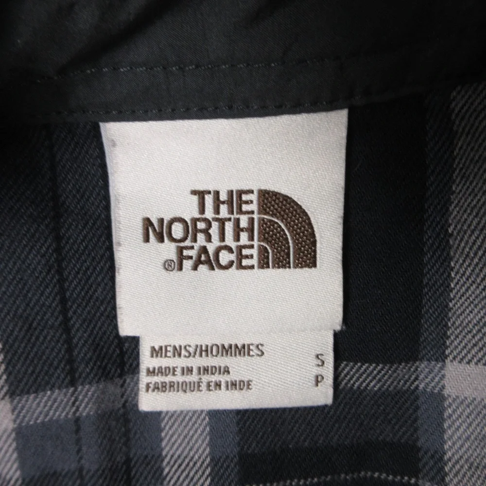 The North Face Shirt Mens Small Black‎ Gray Twill Flannel Pockets Work Button Up
